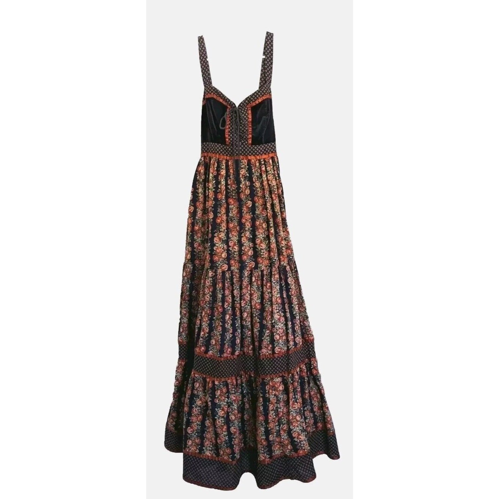 1970s GUNNE SAX Cabbage Rose Corset Tiered Maxi Women’s 90 Bohemian Cottagecore