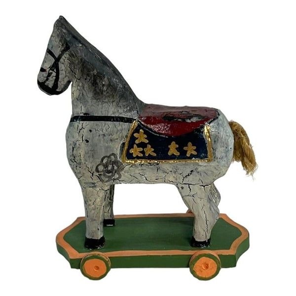 VintageAntique Scratch Built / Folk Art Wooden Pull-Along Horse Toy – 4.75” Tall