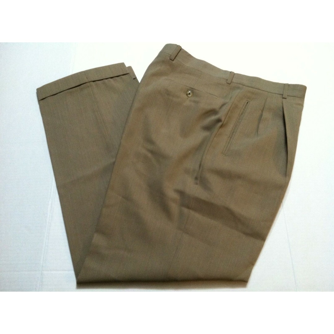 ZANIERI MENS TAN 100%WOOL PLEATED DRESS PANTS CUFFS SIZE:34/30 MADE IN ITALY