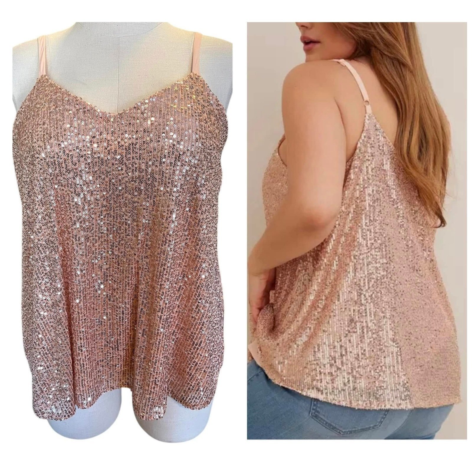 Torrid 4 (4X 26) Sexy Sophie Rose Gold Sequin Swing Party V-Neck Cami Tank Top