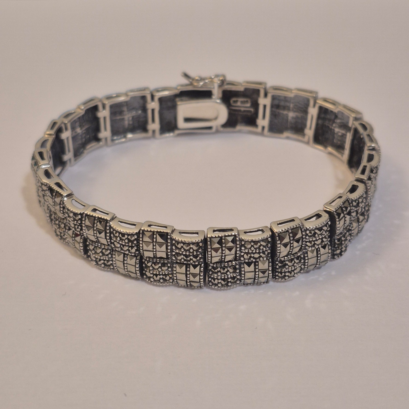 Capal Zenray 925 Sterling Silver Marcasite Geometric Link Bracelet 38.2g