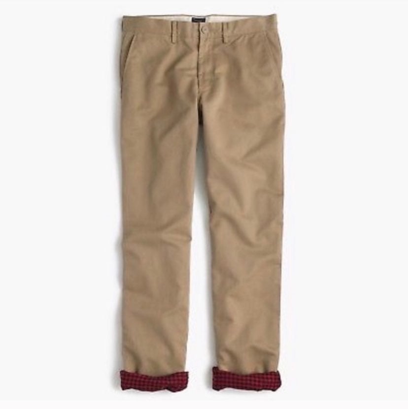 JCrew khaki colored flannel lined chinos