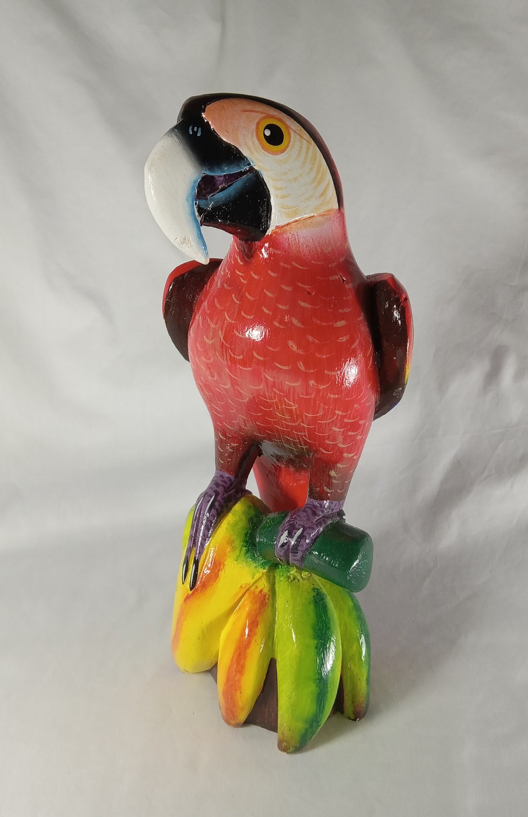 Colorful Macaw Parrot Hand Painted Wooden Sculpture