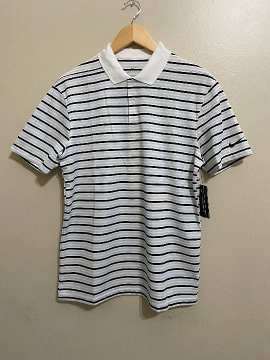 Men's Nike Dry Victory Stripe Golf Polo DRI-FIT White Black BV0367-100 Size L