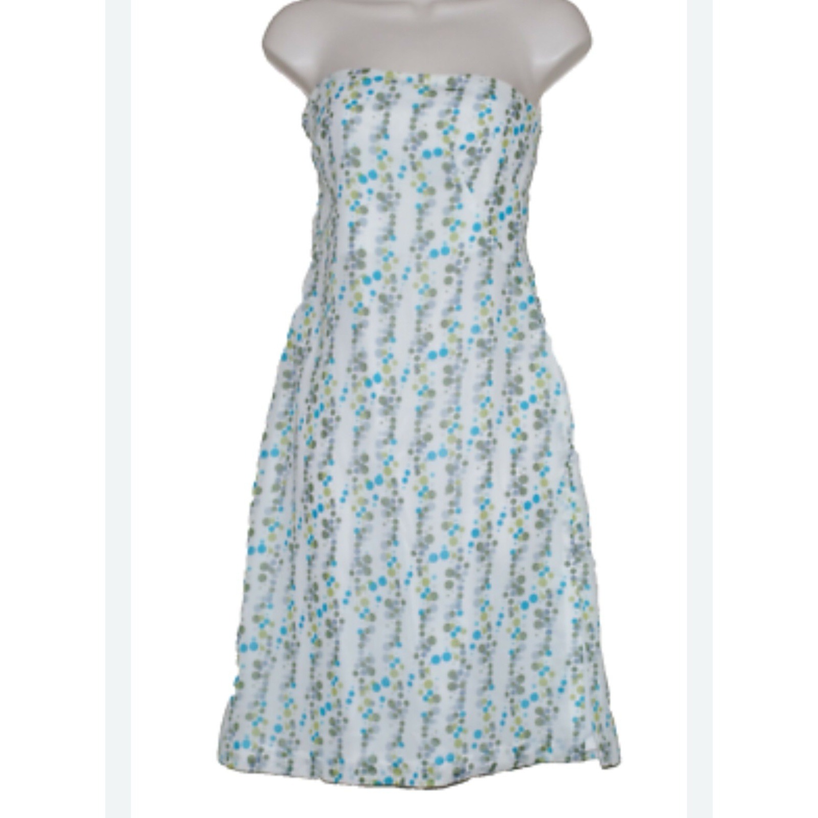 MILLY White Blue Green Polka Dot Strapless Cotton Sun Dress New Size 4 MSRP350