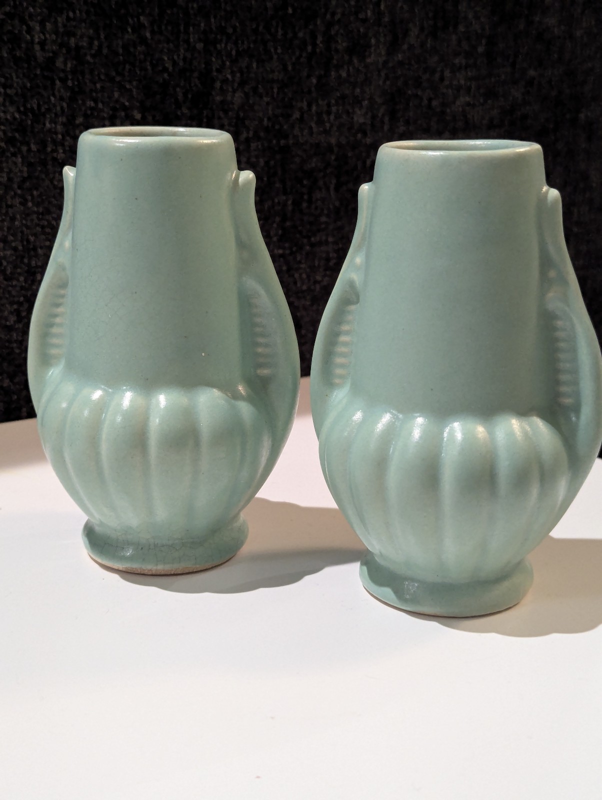 Vintage Set of 2 Brush McCoy Mini Vases Jade, Light Green/Blue Antique