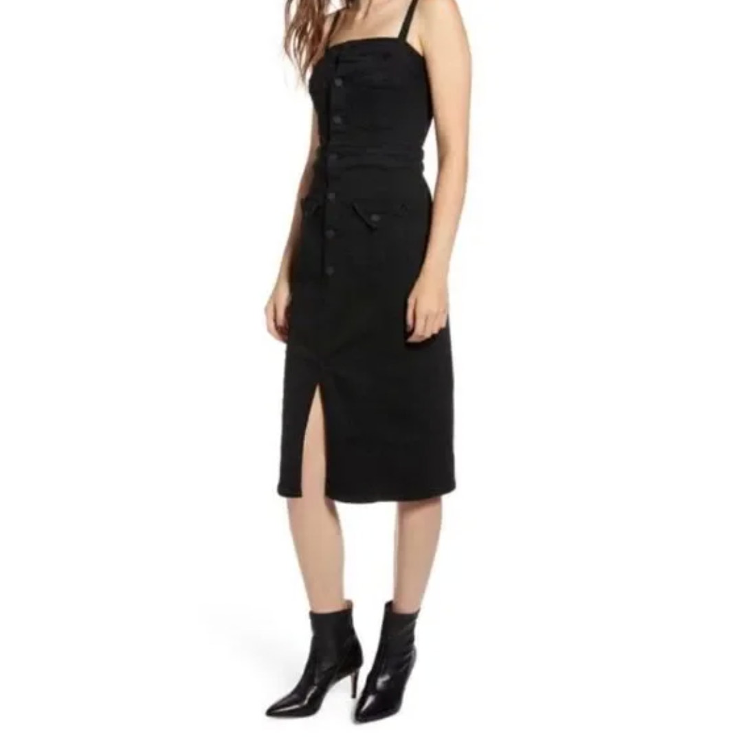 Mother Denim To the Point Pocket Midi Dress in Faded Black Not Guilty Size Small