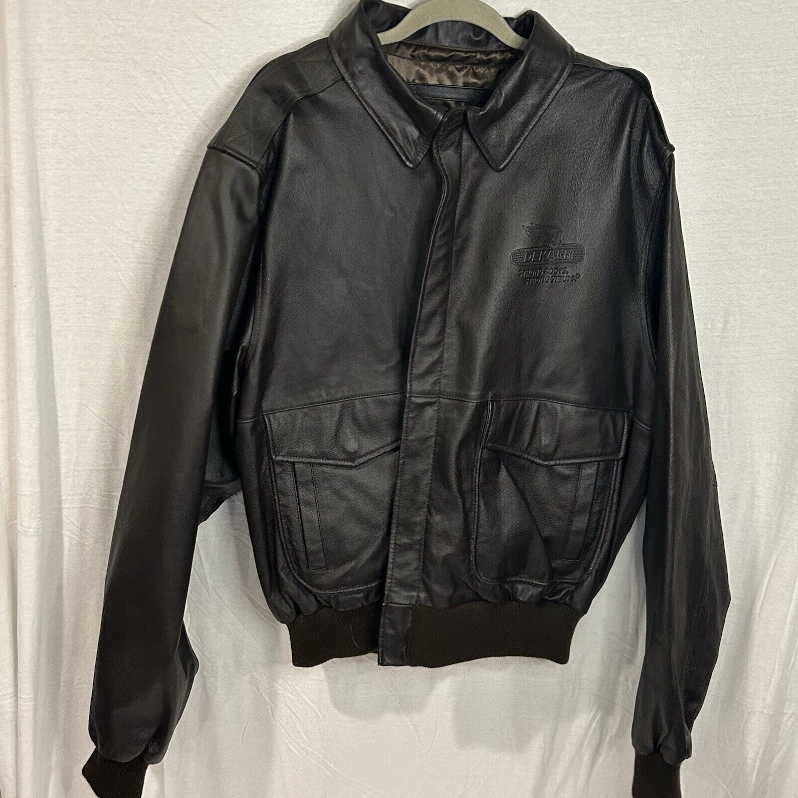 DeKalb Wings Large Leather Coat Jacket Brown Strong Roots Farm Country Men’s 2XL