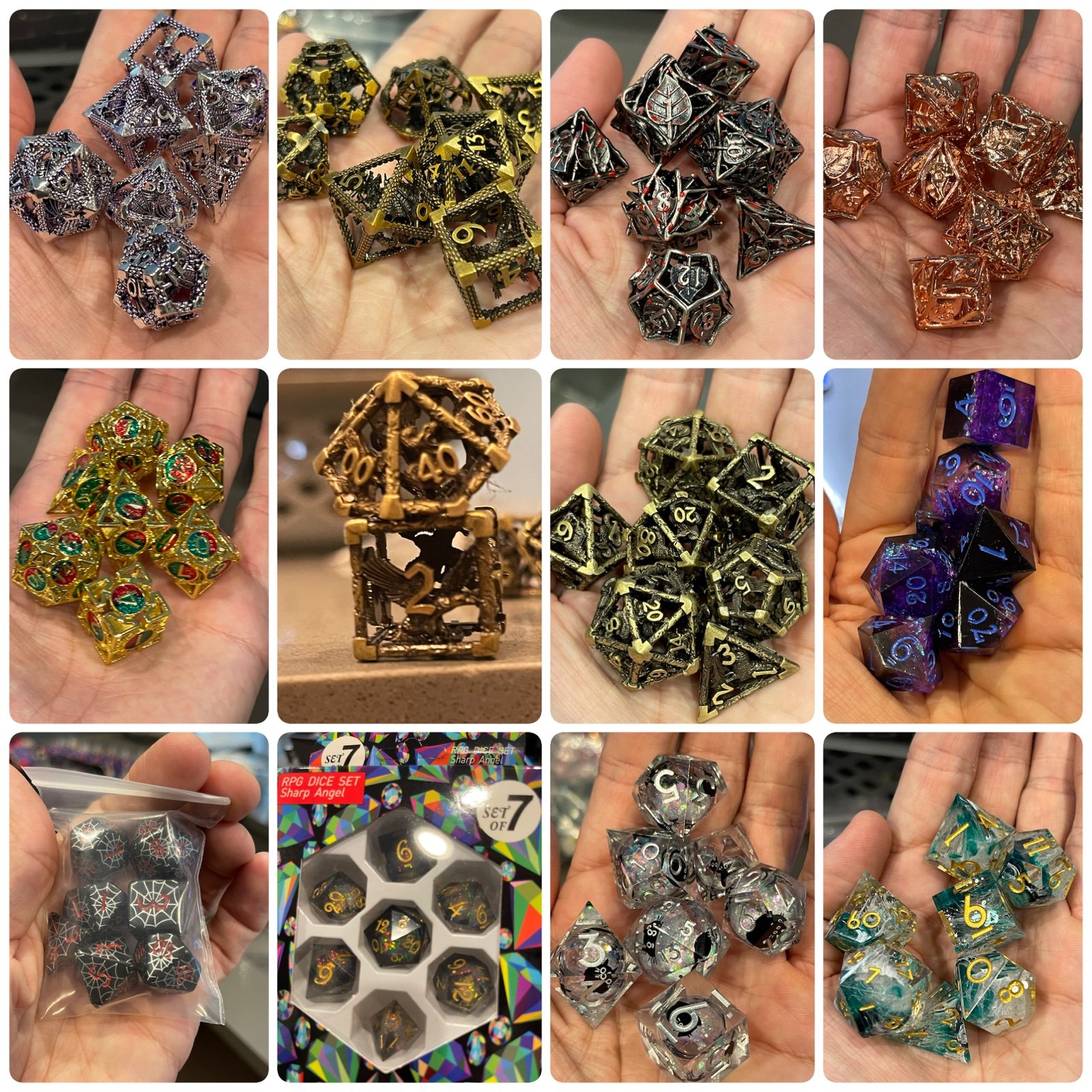 Sets of 7 RPG Dice range from 8 - 25 per set
