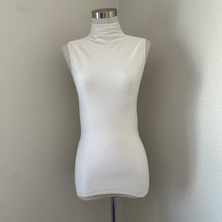 Aritzia Babaton Tank Top Mock Neck Sleeveless Ribbed Minimalist White Sz S