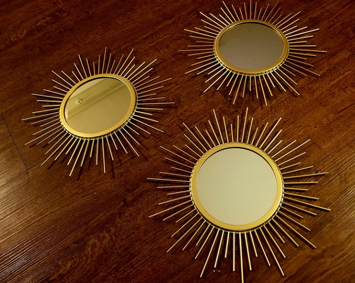 New 3 Pack Metal Mirrors for Wall Sunburst Wall Mirrors Home Décor Decorative