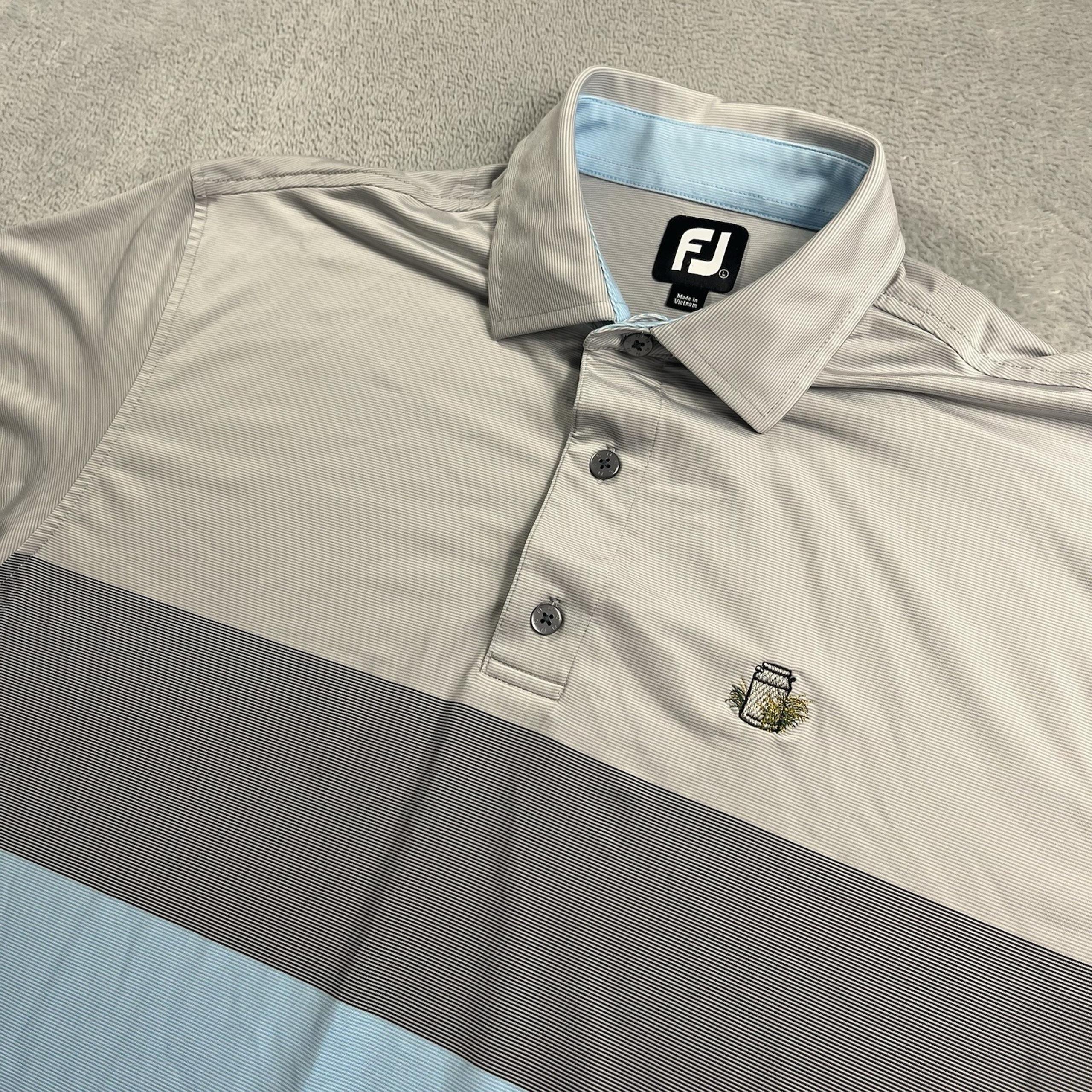 Footjoy FJ Milk Bottle Golf Polo Shirt Unique Logo Blue Gray Size Large