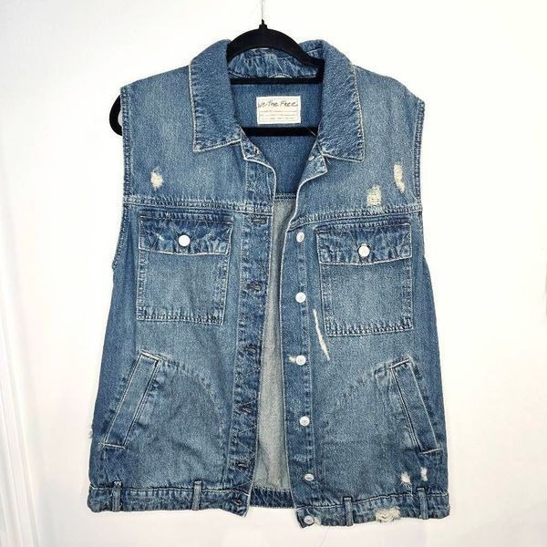We The Free People Vest Womens Small Blue Denim Collared 100% Cotton Outdoor Sle