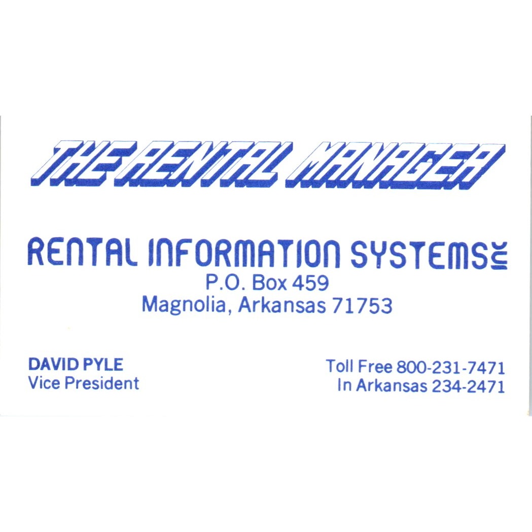 David Pyle The Rental Manager Magnolia AR Vintage Business Card SD8-B4