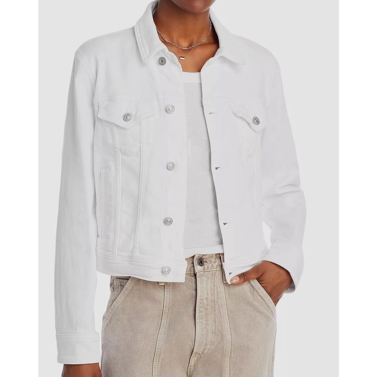 7 For All Mankind White Luxe Vintage Classic Trucker Denim Jean Jacket Size XS