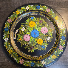 Handpainted Floral And Bird Wooden Plate With Wall Hanger, Unique One Of A Kind