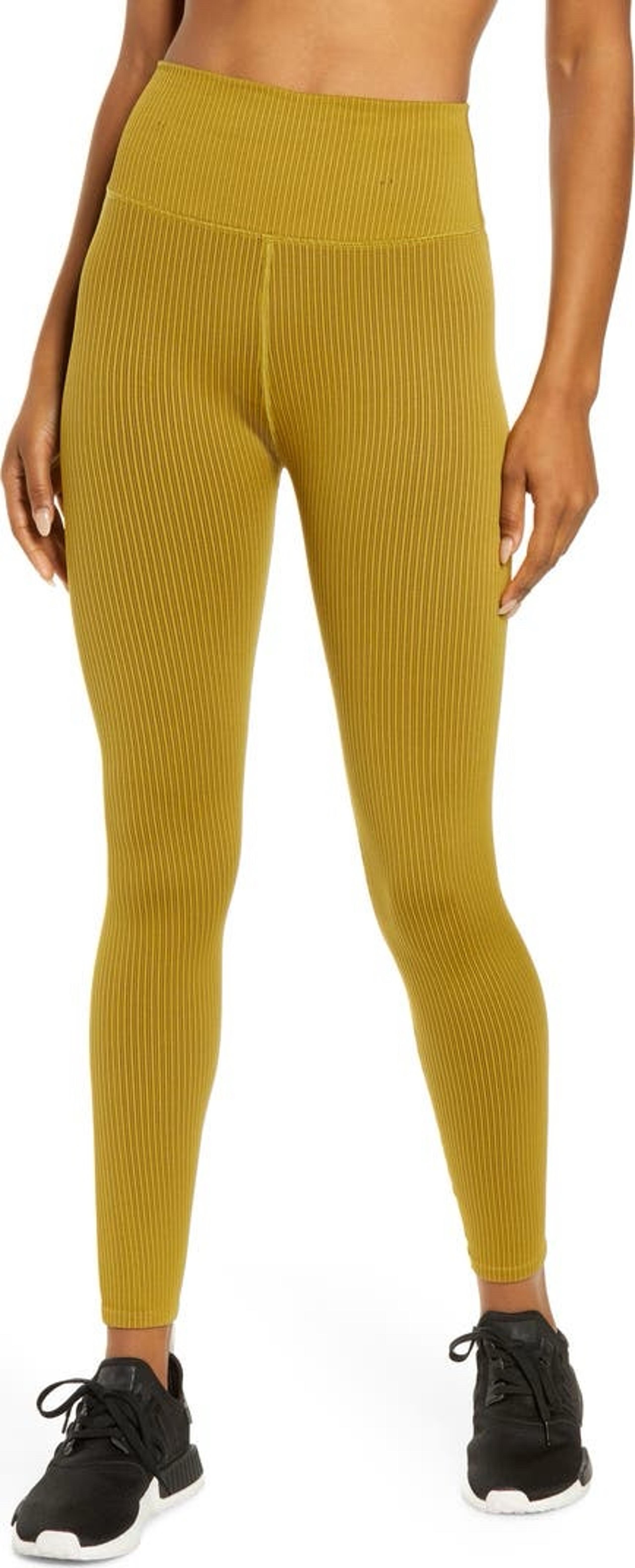 Good American Seamless Chunky Ribbed Leggings Golden Olive NWOT Size 3/4 (L/XL)