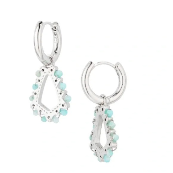Kendra Scott CAMRY BEADED DROP HUGGIE HOOP EARRINGS IN SILVER/TURQUISE