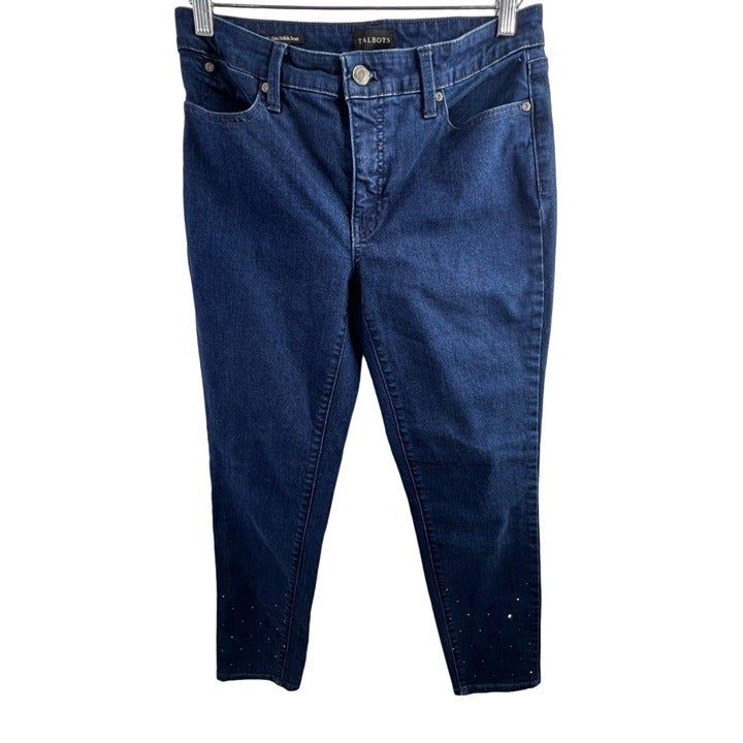 Talbots Studded Slim Ankle Jeans Womens 6 Blue Medium Wash Cotton Blend