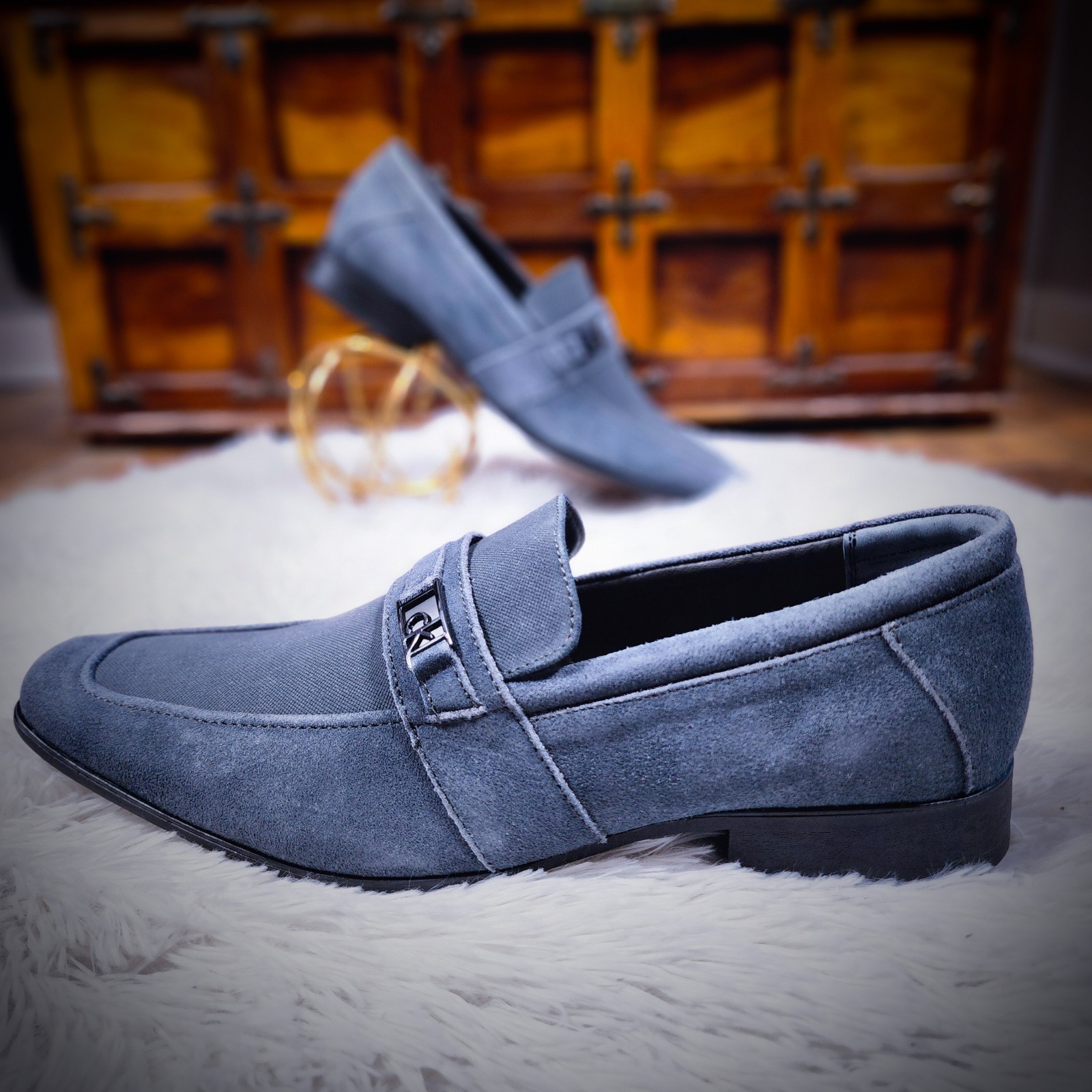 Grey Suede Calvin Klein Loafers Size 11.5