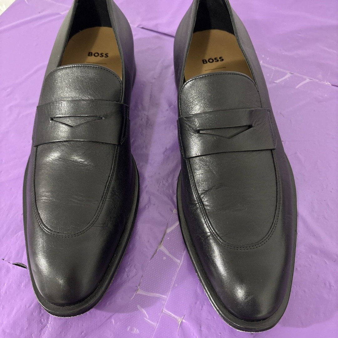 Boss Derrek Penny Loafers Black Leather Men's Size 7.5 Excellent