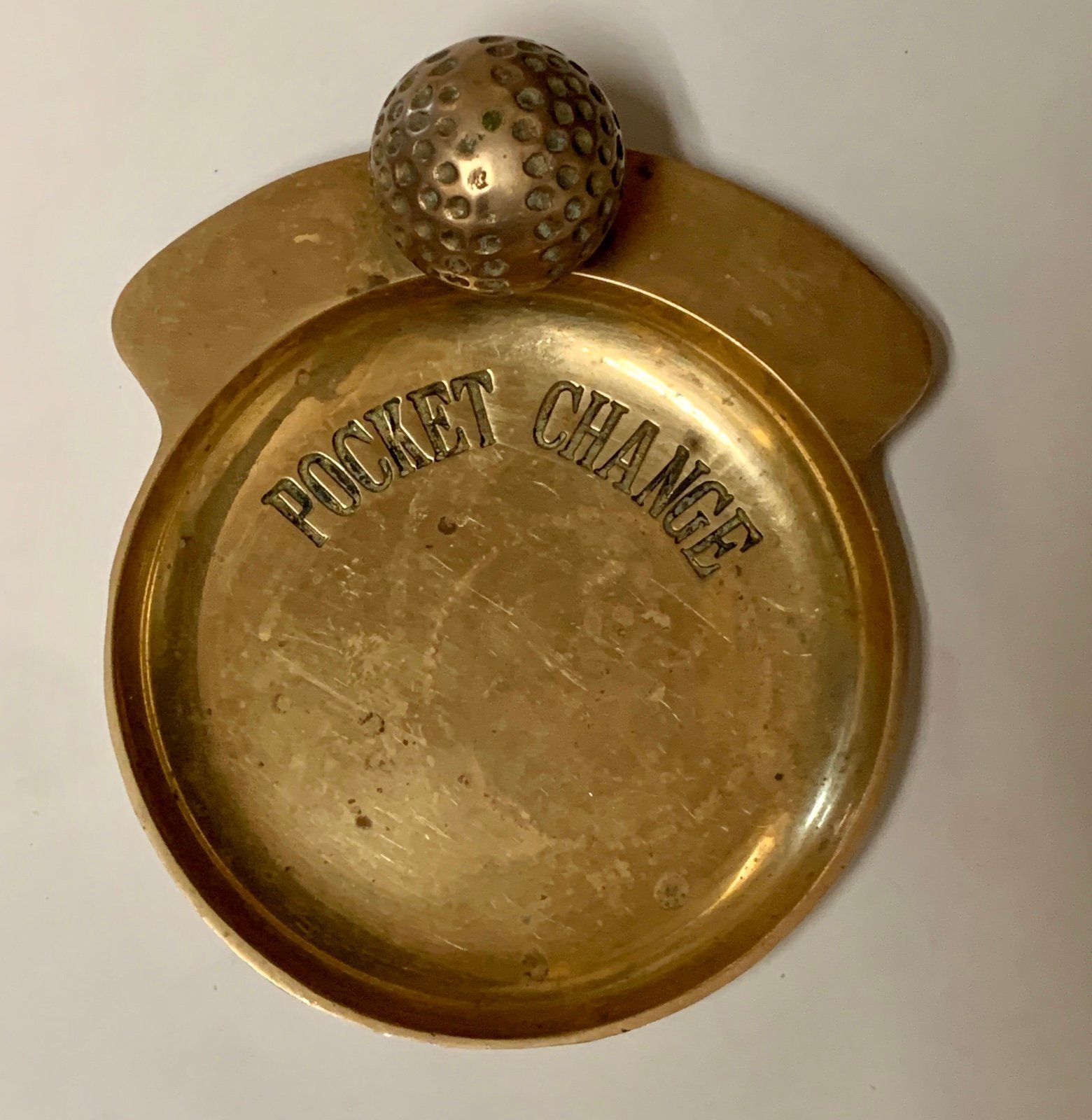 Vintage Solid Brass Golfball Golf Theme POCKET CHANGE Key Trinket Coin Dish