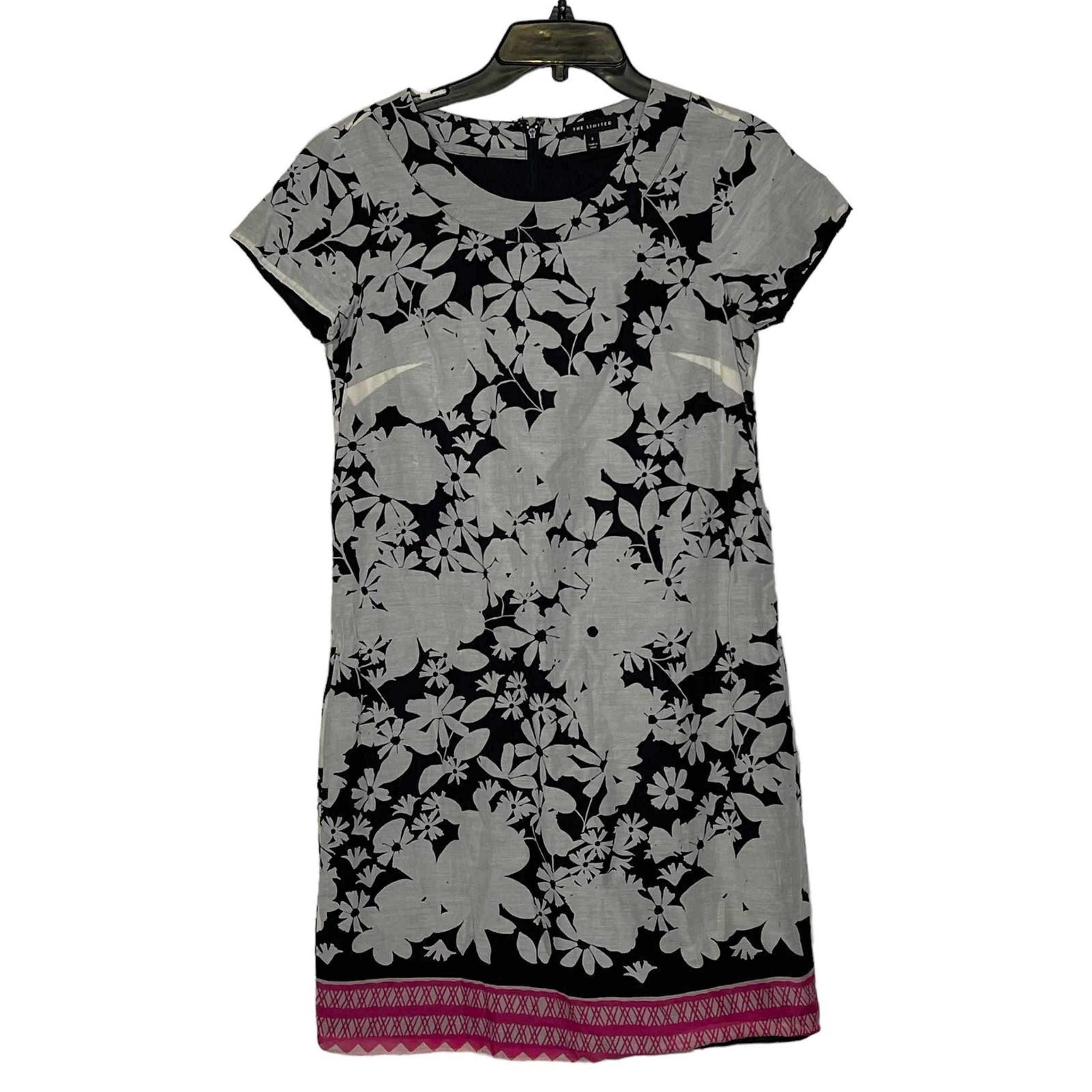 The Limited Dress Size Small Tan Black Floral Pink Bottom SS Womens Silk Blend