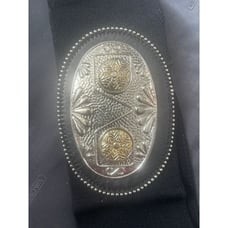 Vintage cowboy stretch belt wide dress suit accessory western silver buckle y2k