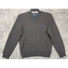 Polo by Ralph Lauren Men's Sweater Medium Lambs Wool V Neck Knit Charcoal