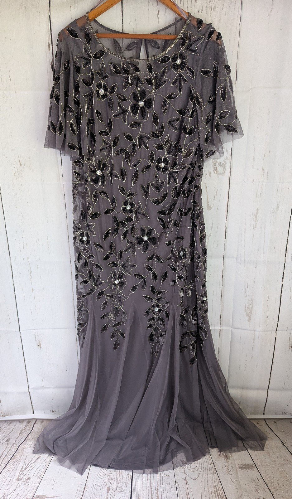 Adrianna Papell embellished Platinum gown