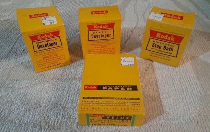Vintage Kodak Lot 1960s Developer, Velox Photographic Paper and Stop Bath SEALED