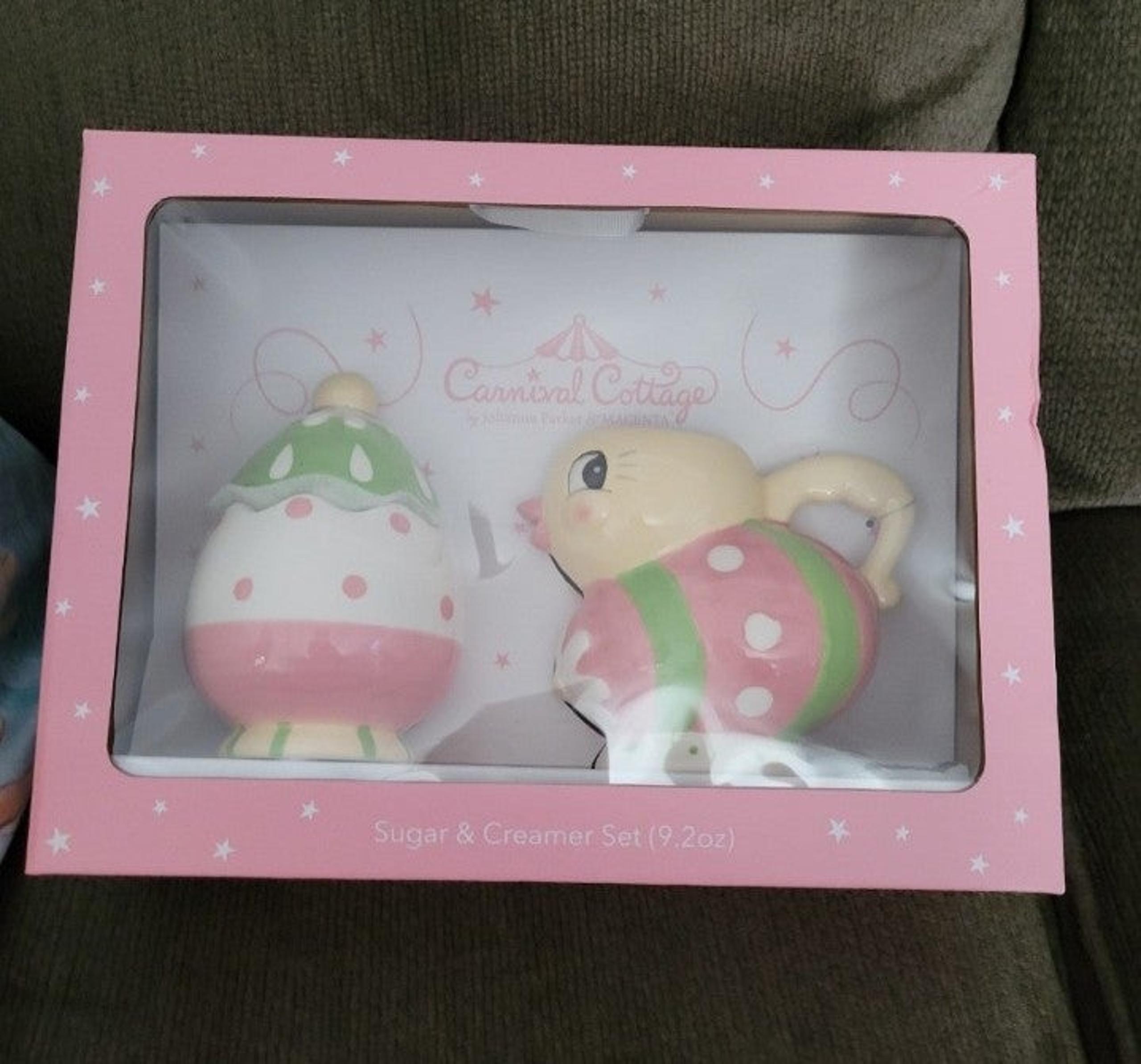 Carnival cottage easter egg and yellow chick sugar and creamer set holiday