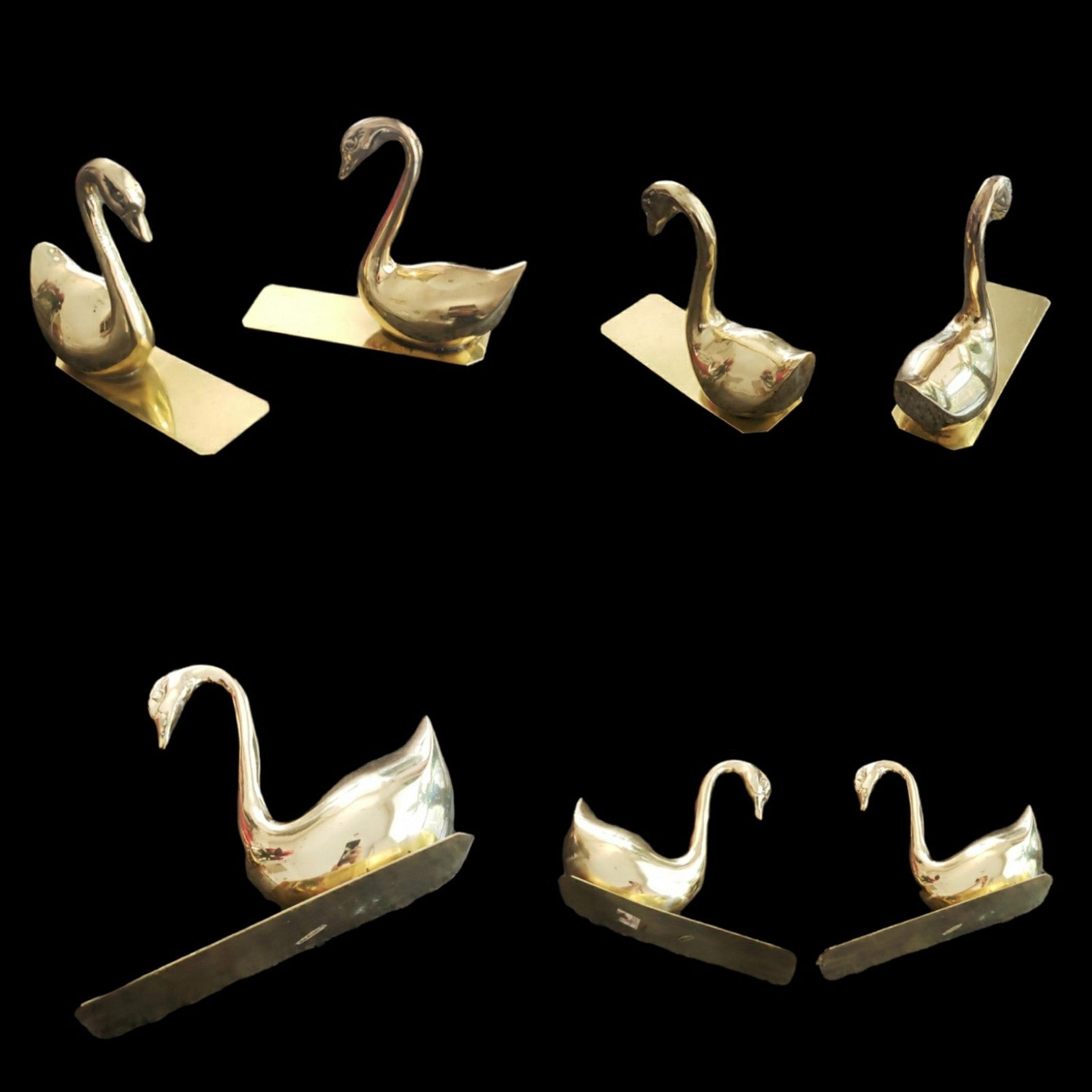 VTG Mid-Century Modern Brass Set of 2 Bookcase Swans Romantic Classic Taiwan
