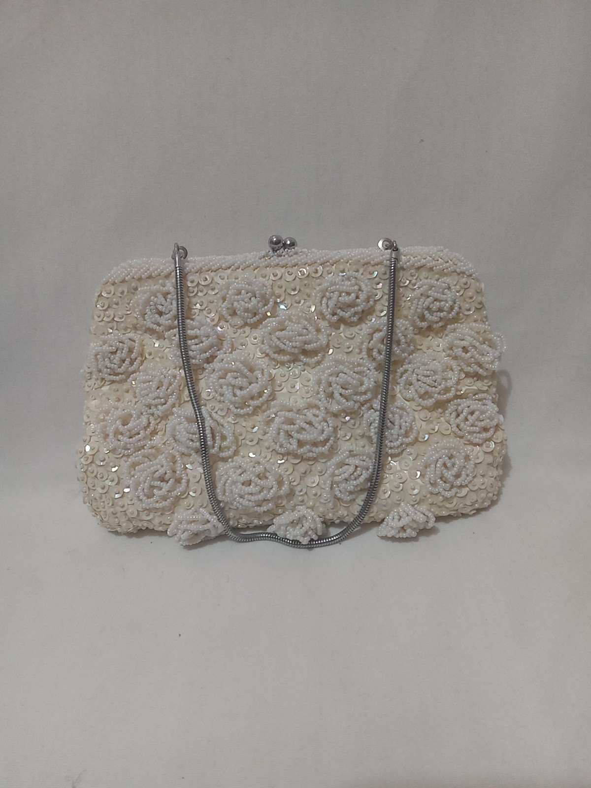 Richere by Walborg Ivory Beaded and Sequin Flower Pattern Handbag