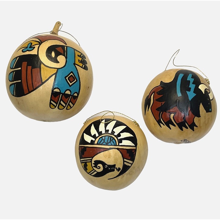 Native American Hopi 3 pc Gourd Art Carol Beserra 1998 Christmas Ornament RARE
