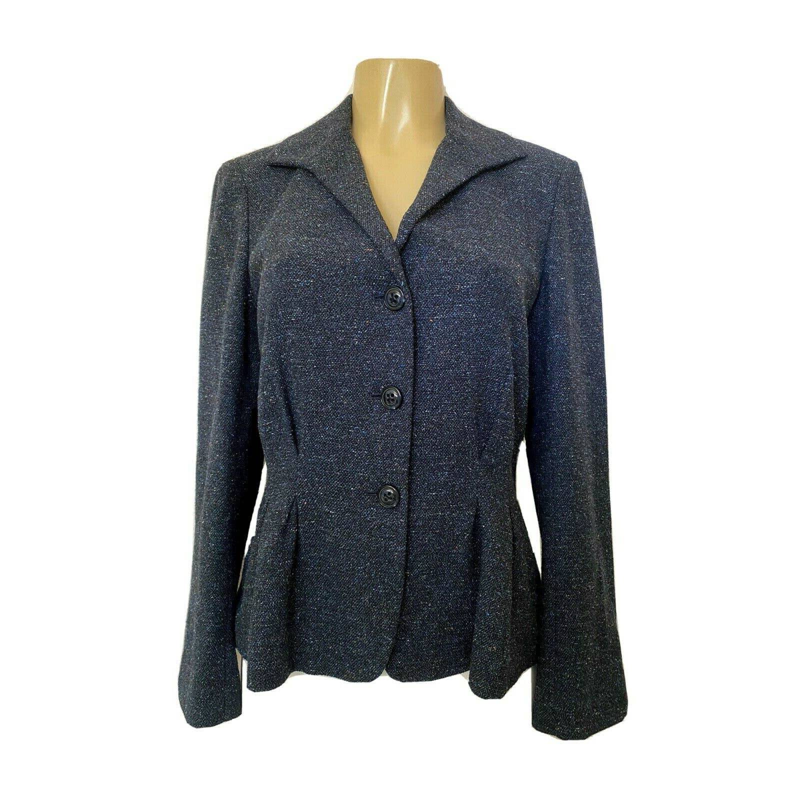 Lafayette 148 Jacket Blazer S 6 Tweed Silk Wool Blue Three Button Lined