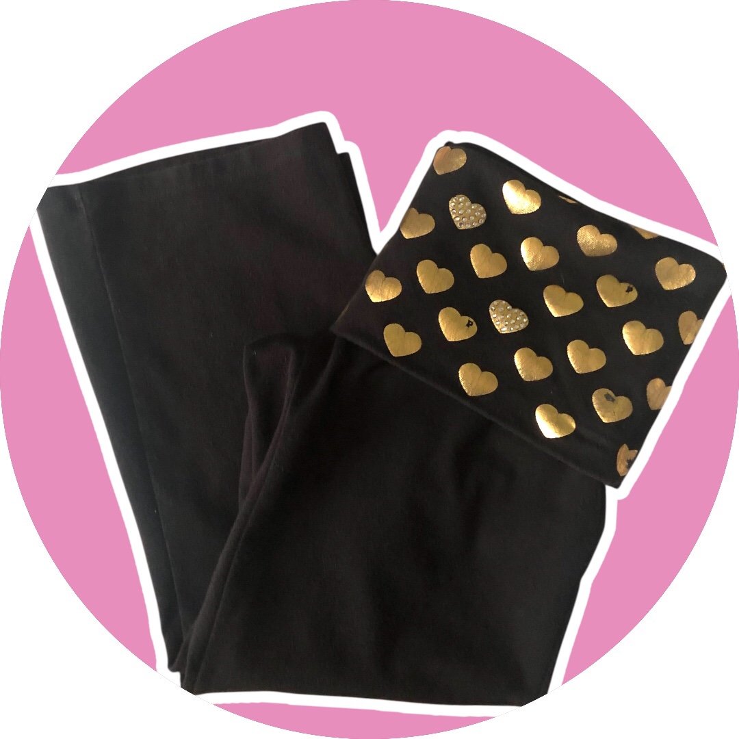Y2K VTG VICTORIA SECRET PINK FOLD OVER CAPRI PANTS W/ GOLD HEARTS BLING EUC