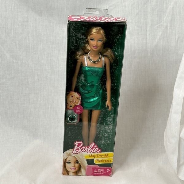 NIB Hard To Find 2011 Barbie MAY EMERALD Birthstone Doll Box Shows Wear