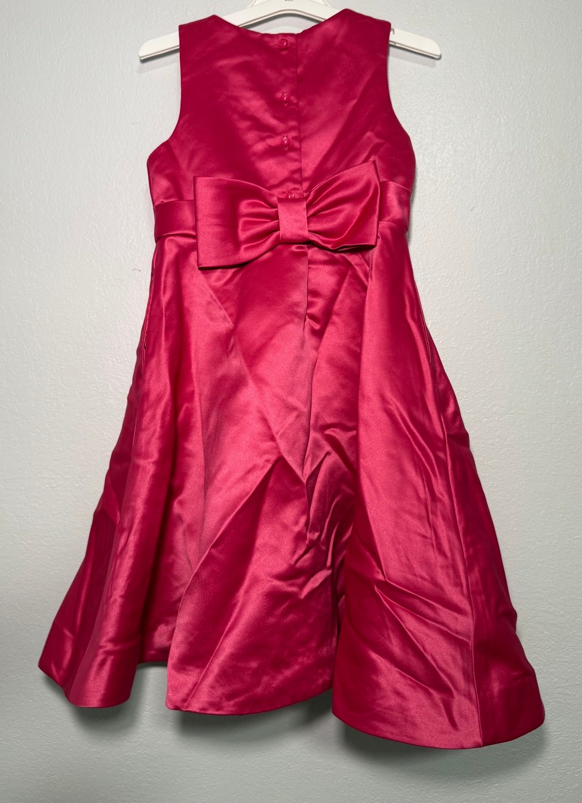 Janie and Jack WINTER BRIGHTS Hot Pink Satin Dress W/ Bow & Pockets 4 Years