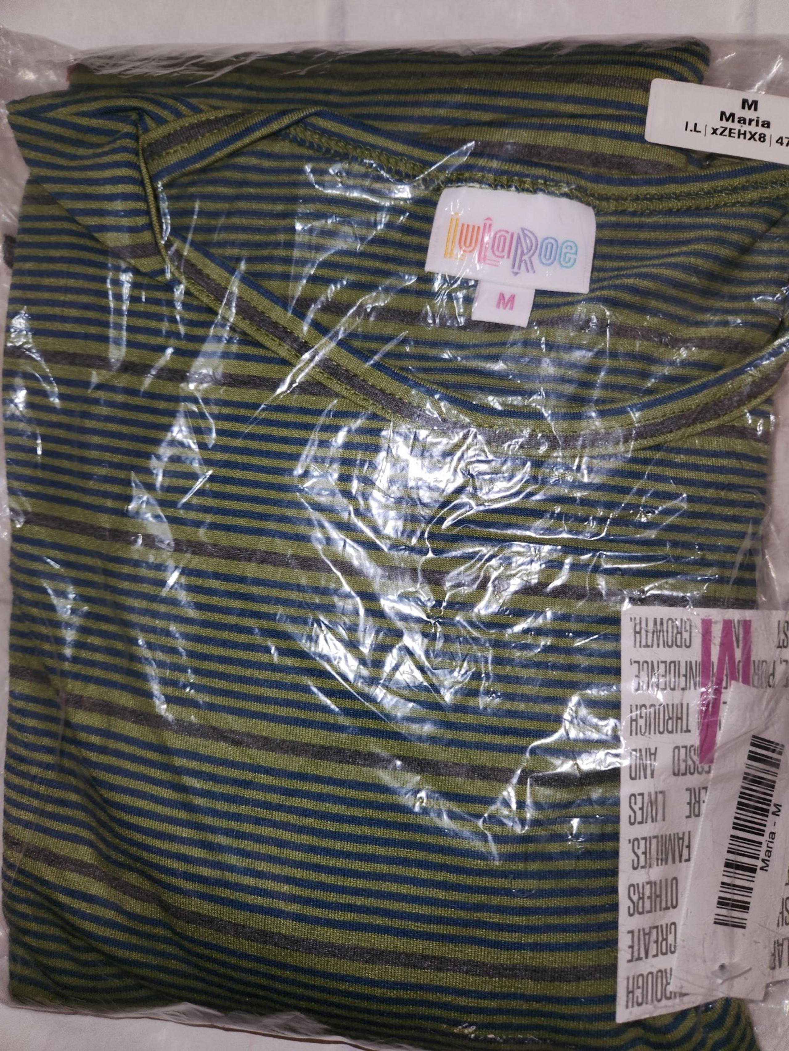 Lularoe Maria Maxi Dress NEW Size Medium Green Gray Blue Stripes
