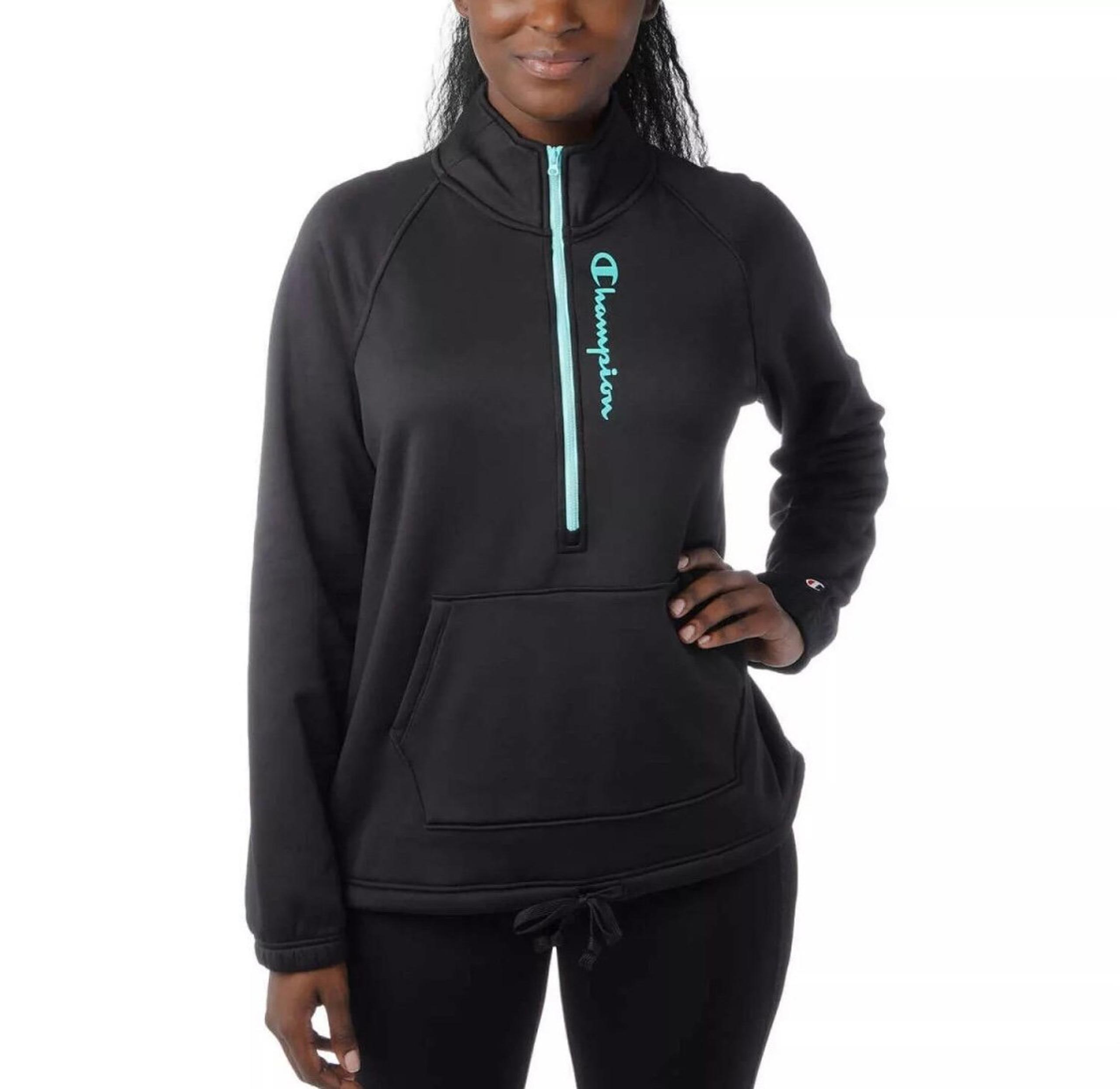Champion NWT Women’s 1/4 Zip Pullover Fleece-Lined Sweater/Jacket, Black Large