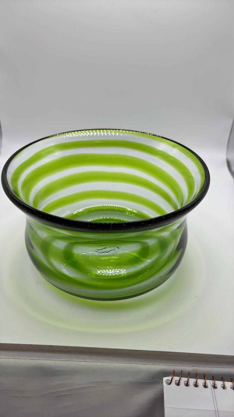 Vintage Blenko art glass bowl/ planter/ flower pot hand blown green and clear