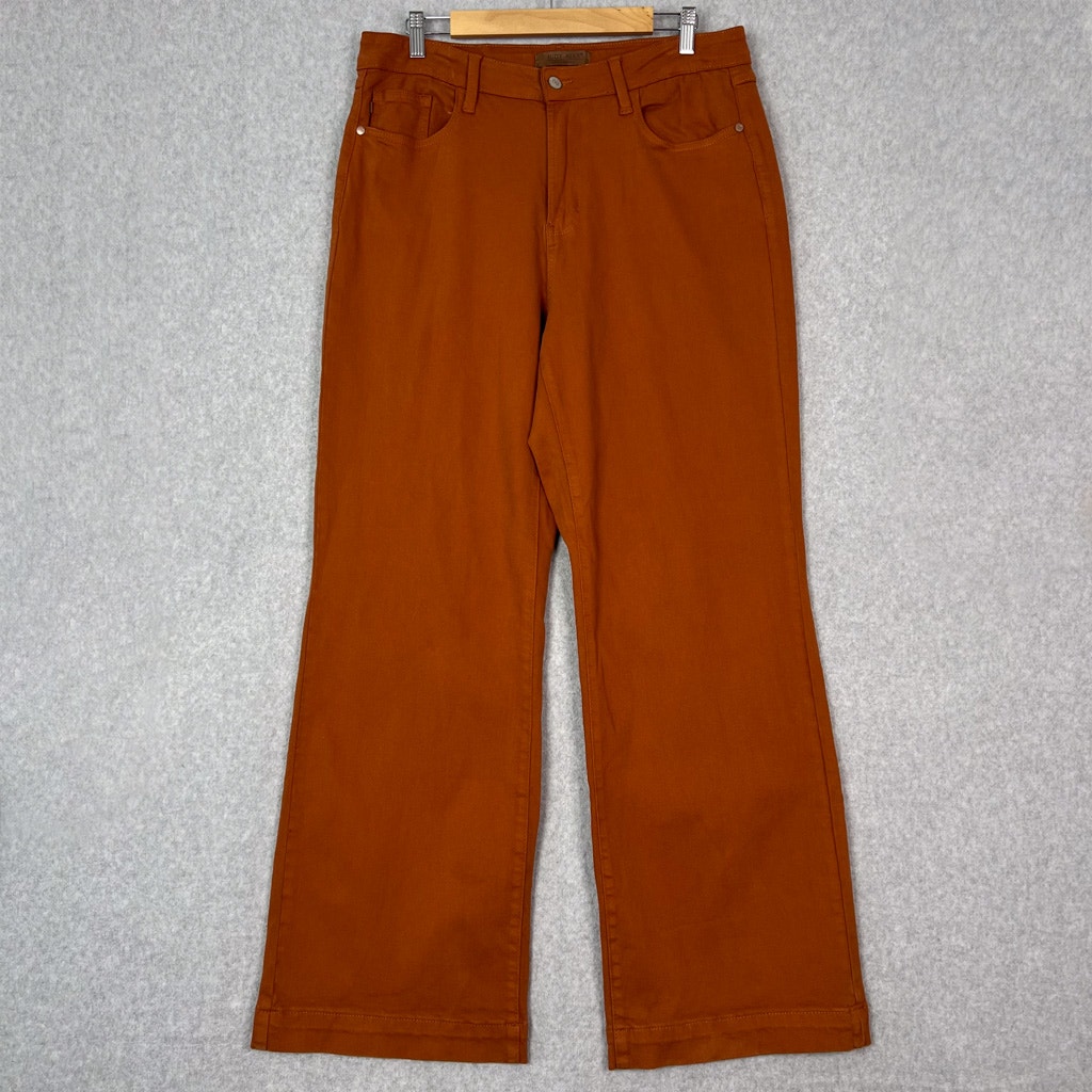 Judy Blue Womens 16W Auburn Orange Garment Dyed High Waist Wide Leg Jeans
