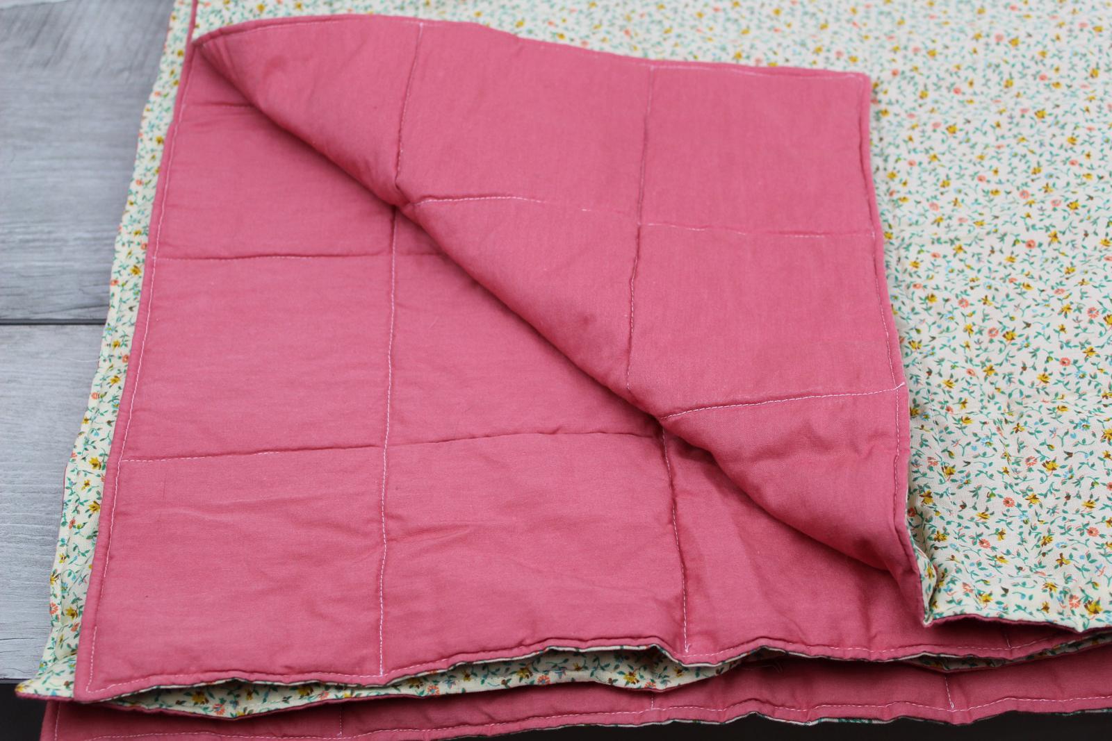 Lap Quilt Calico with Pink Underside Hand Made by Latter Day Saints Church