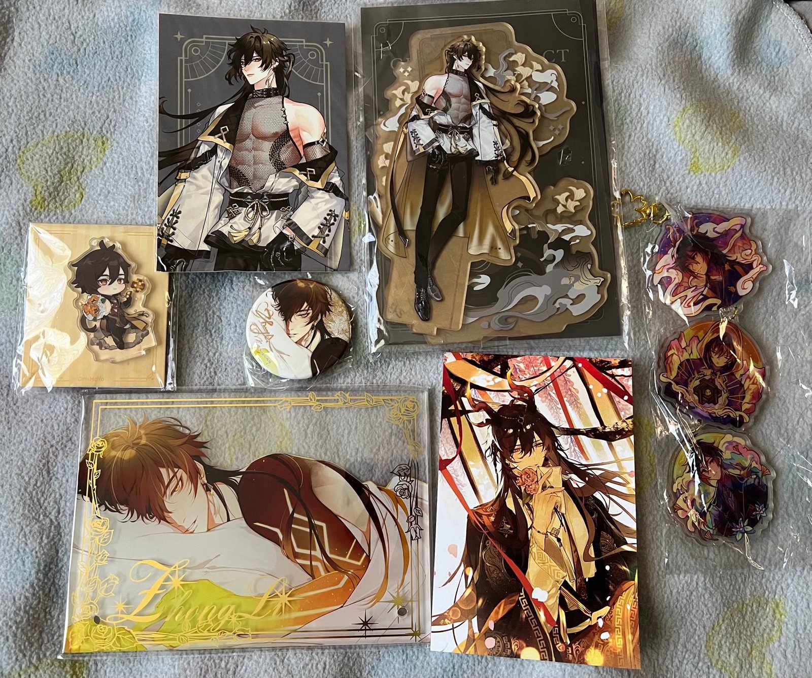 Genshin impact zhongli acrylic stand keychain can badge postcard shikishi enamel