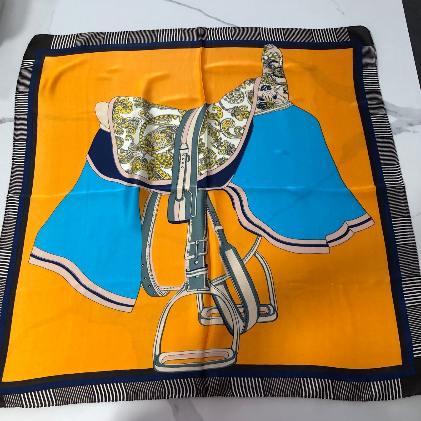 Satin square scarf 27” x 27” Horse Saddle