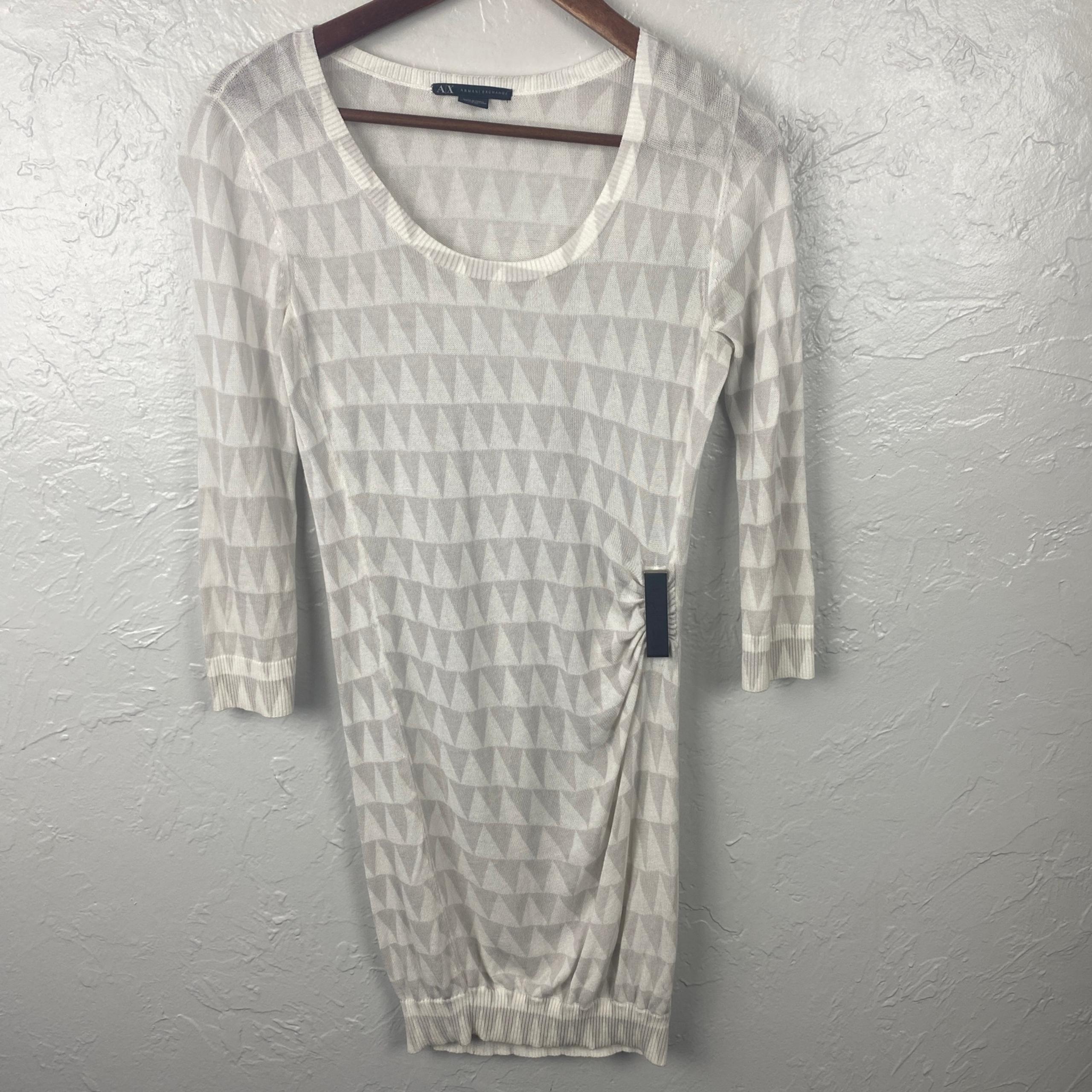 Armani Exchange A|X white gray geometric fine knit sweater dress/tunic XS