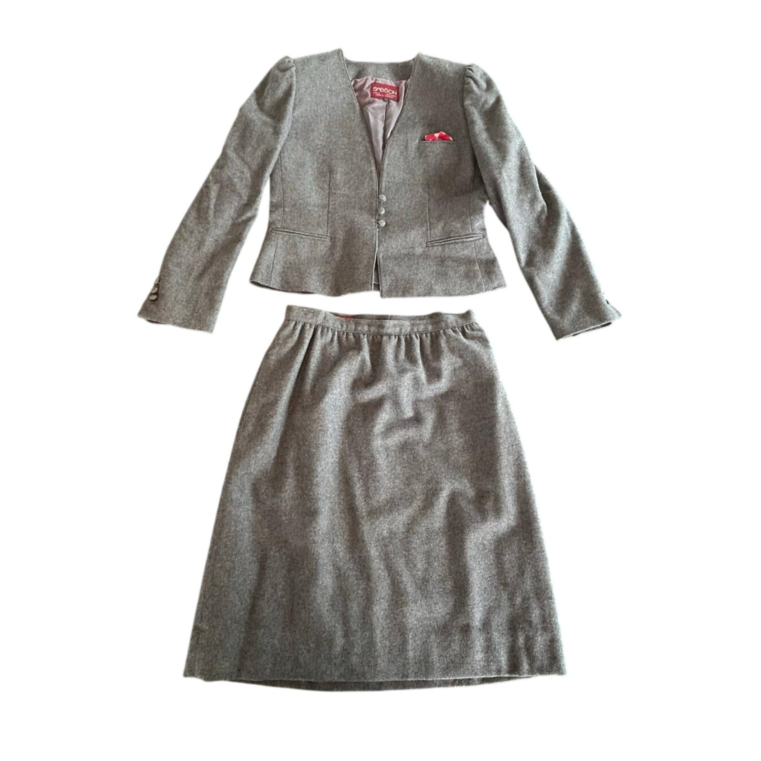 Sasson Vintage Wool Paris New York Matching Set Blazer Two Skirts Grey Red Sz 10