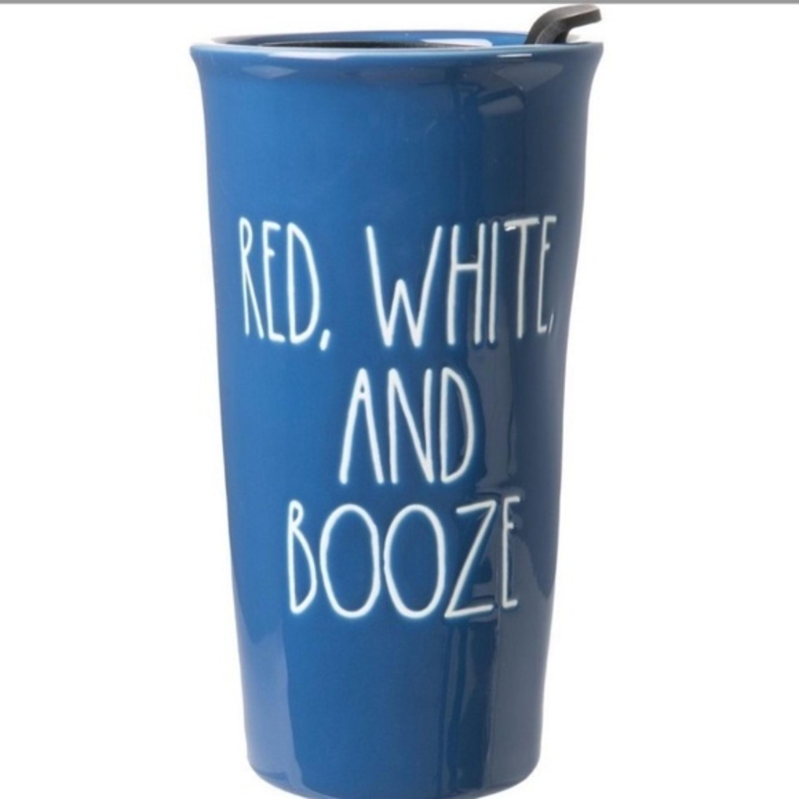 New In Box Rae Dunn Red, White, & Booze Travel Mug Rae Dunn Artisan Collection
