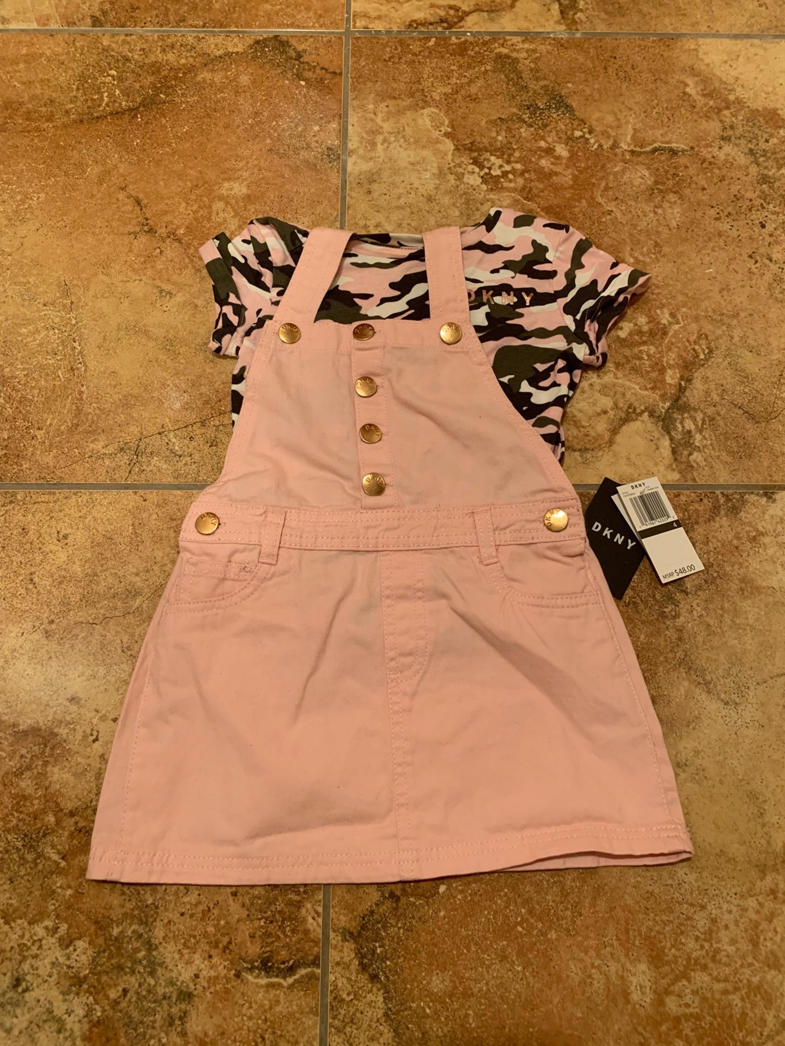 Girls DKNY Overall Dress and top, new!